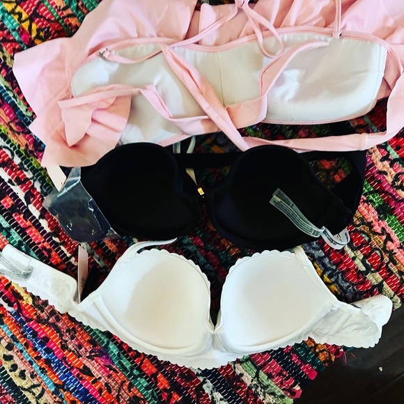 🔥NWT VICTORIA’S SECRET SWIM TOP LOT of 3 36C or LARGE BLACK WHITE PINK PUSH UP - Picture 7 of 10